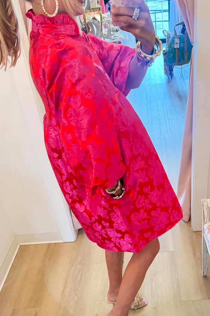 Floral Jacquard Babydoll Pocket Dress