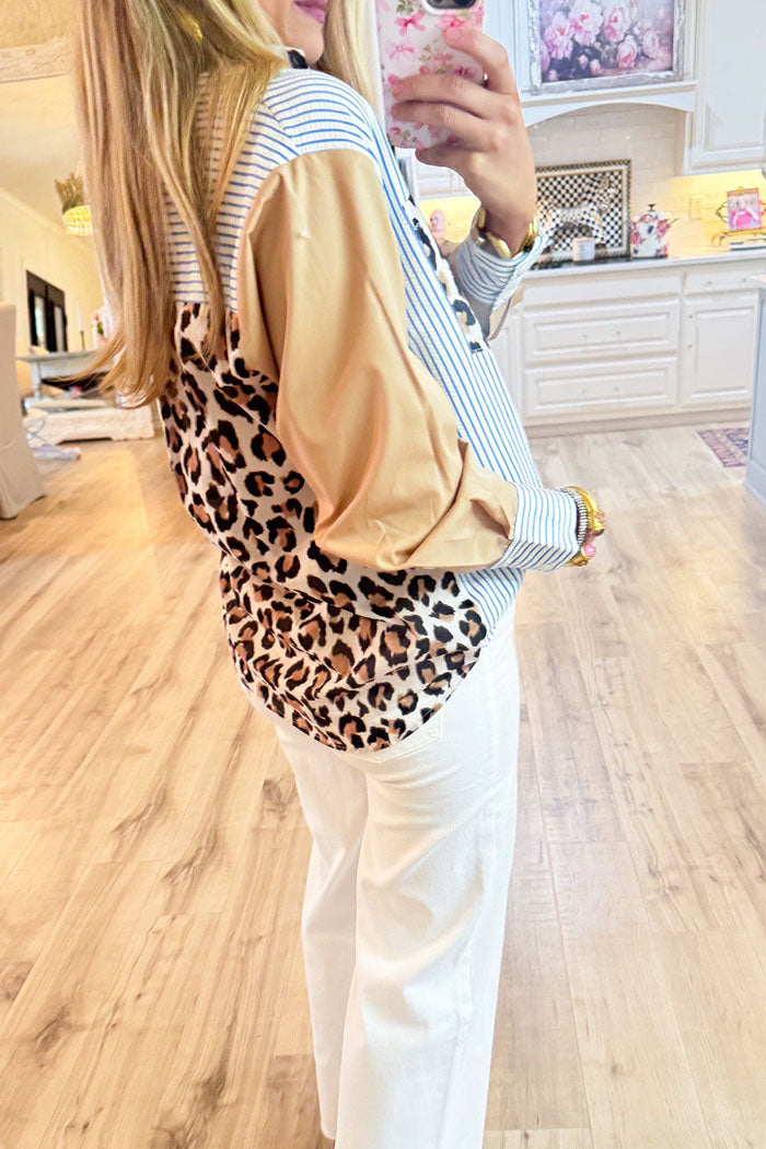 Stripe Leopard Mix Print Top