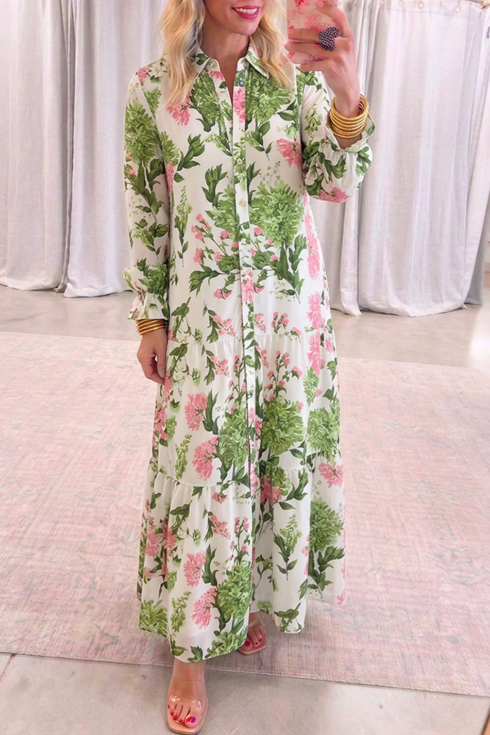 Casual Floral Print Midi Dress