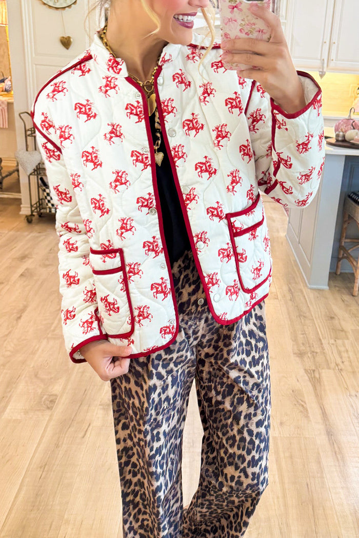 Red Quilted Cowboy Pattern Jacket