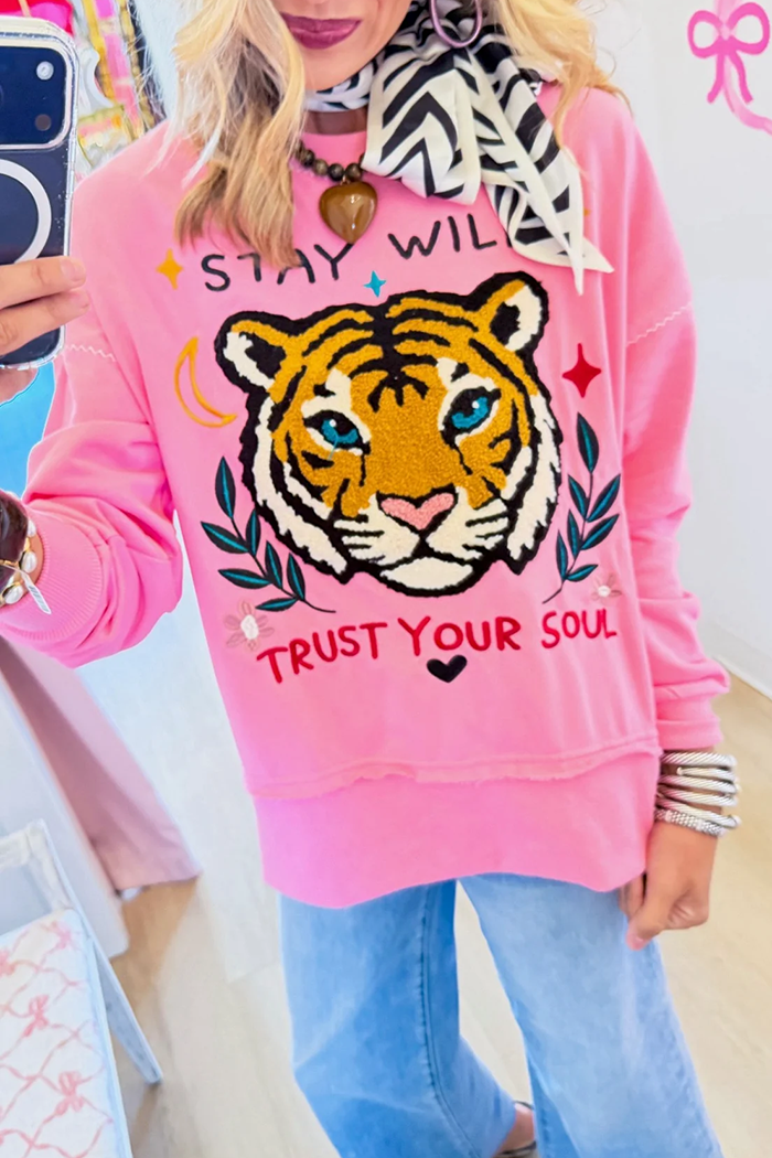 Pink Tiger Stay Wild Long Sleeves Sweatshirt
