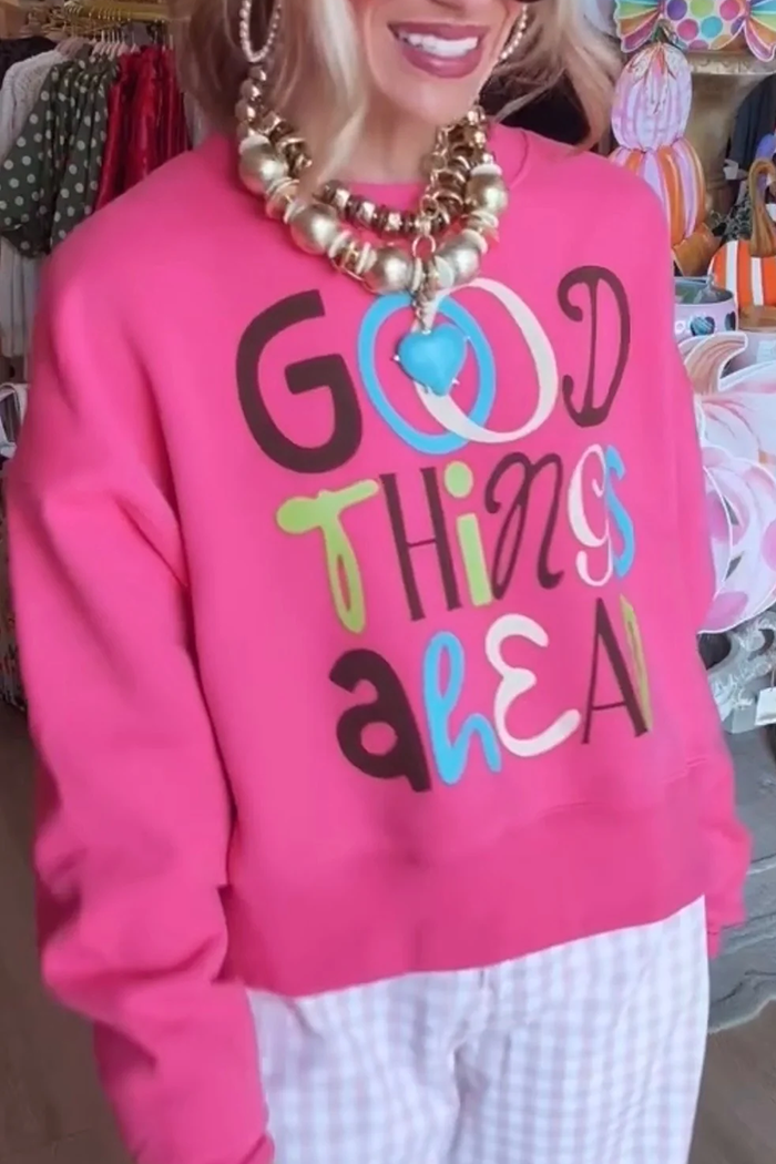 Graphic Print Round Neck Long Sleeves Cropped Sweatshirt