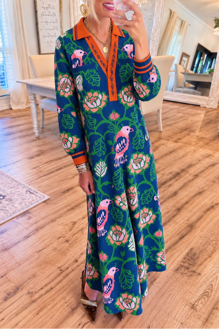 Royal Blue Floral Knit Maxi Dress