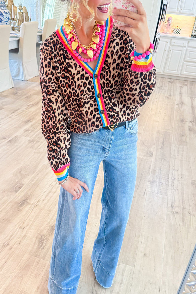 Leopard Contrast Stripe Cardigan