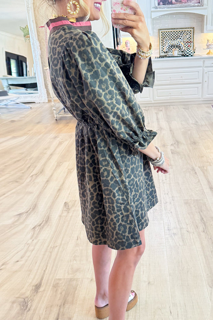 Leopard Print Puff Sleeve Dress