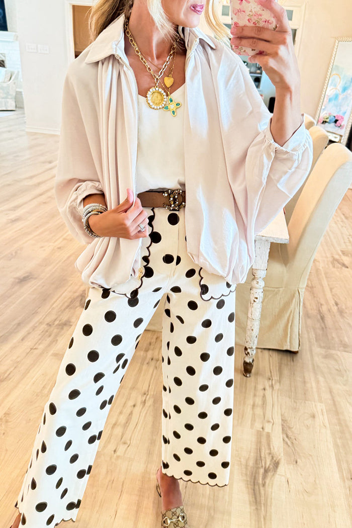 Casual Cream Balloon Zip Up Top
