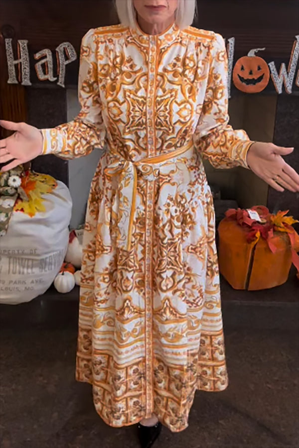 Vintage Print Lace-Up Dress