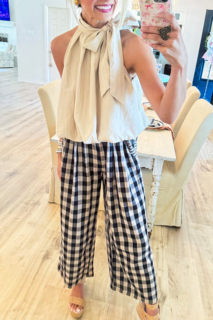 Sleeveless Bubble Hem Bow Top