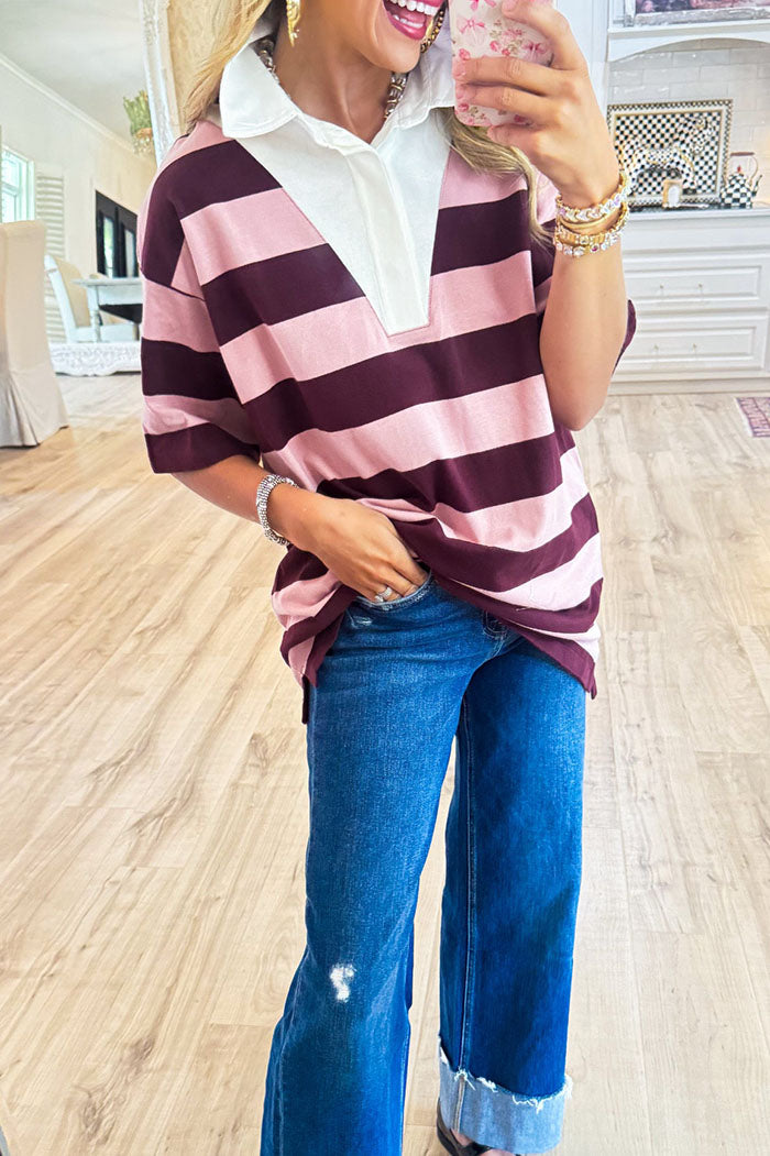 Stripe Short Sleeves Polo Tunic