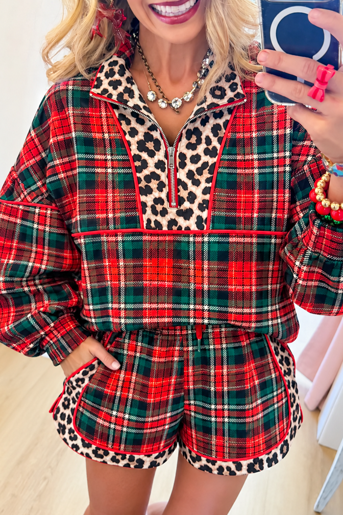Casual Plaid Leopard Print Patchwork Set