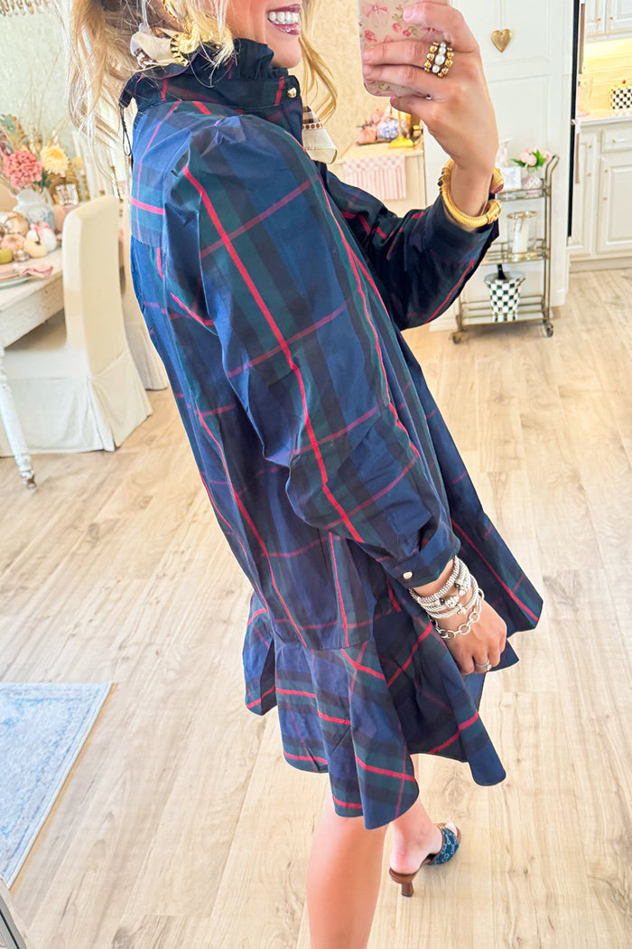 Multi Plaid Ruffle Collar Dress