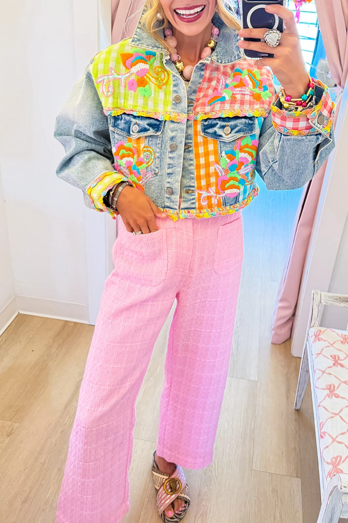 Multi Plaid Contrast Denim Jacket
