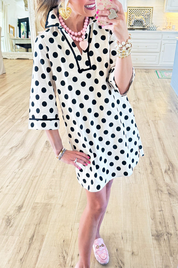 Half Sleeve Polka Dot Shift Dress