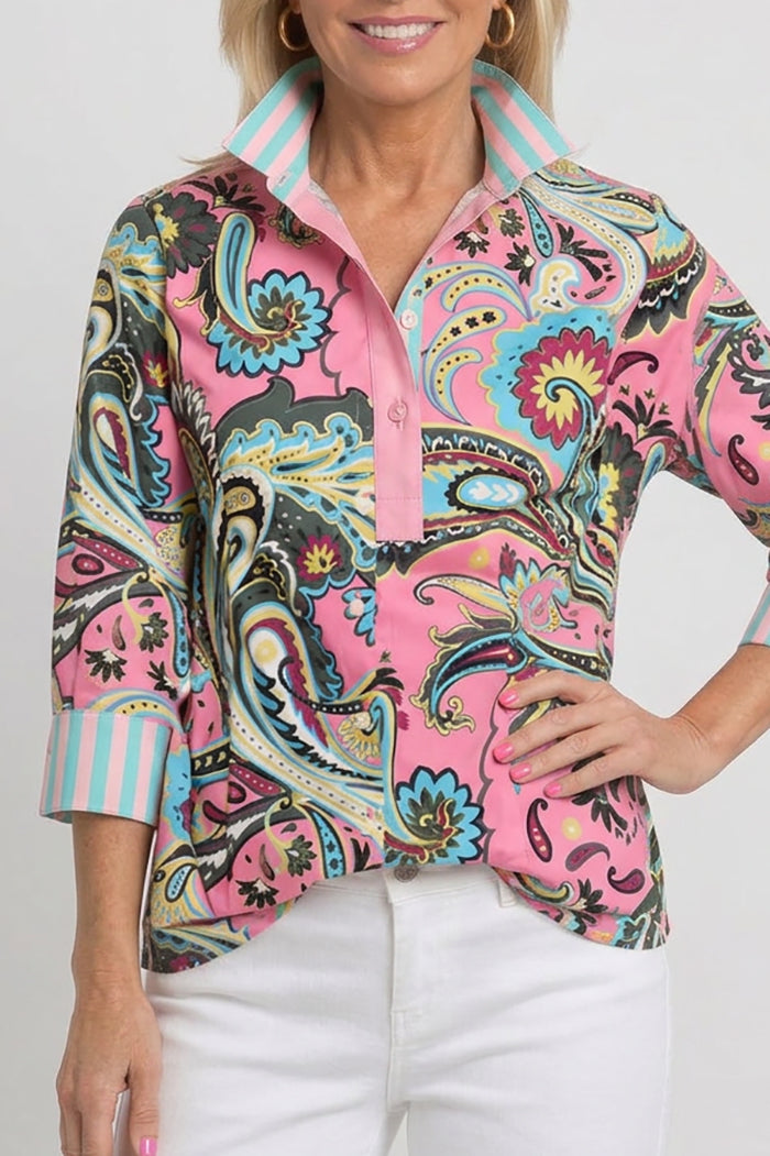 Vibrant Paisley Print Trimmed Top