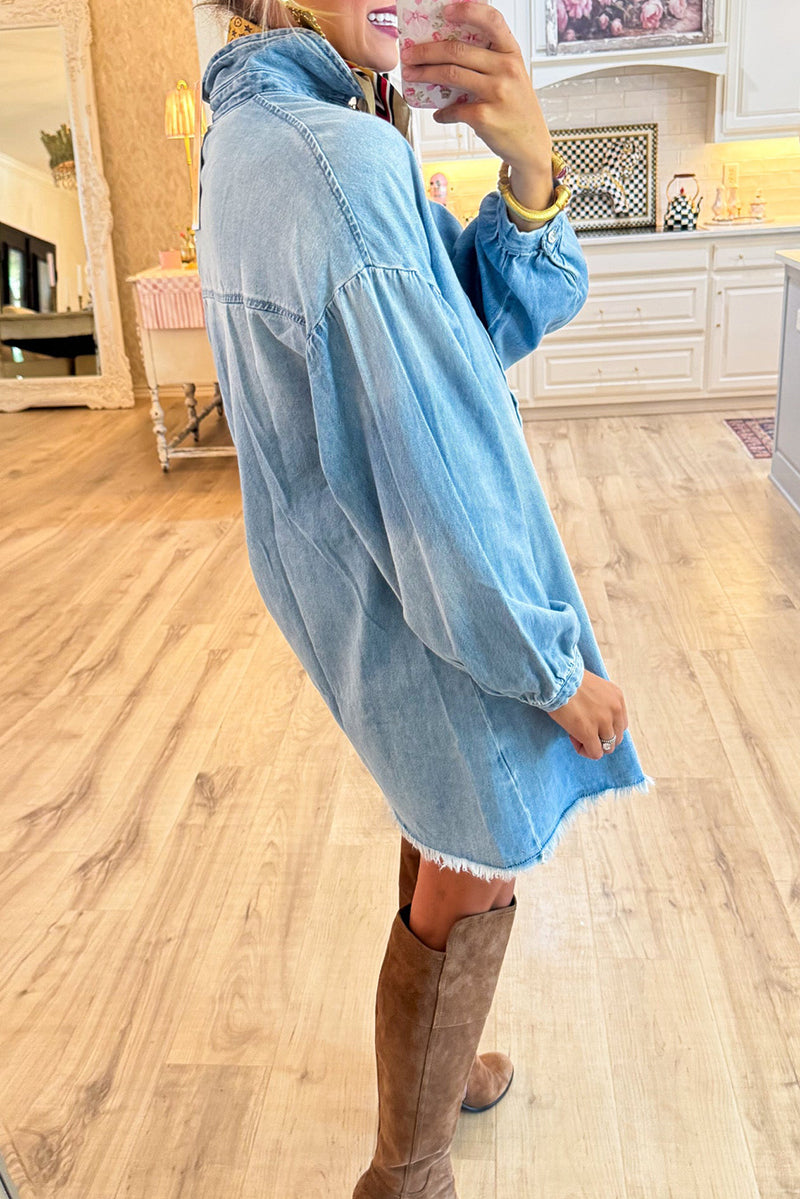 Front Button Denim Shirt Pocket Dress