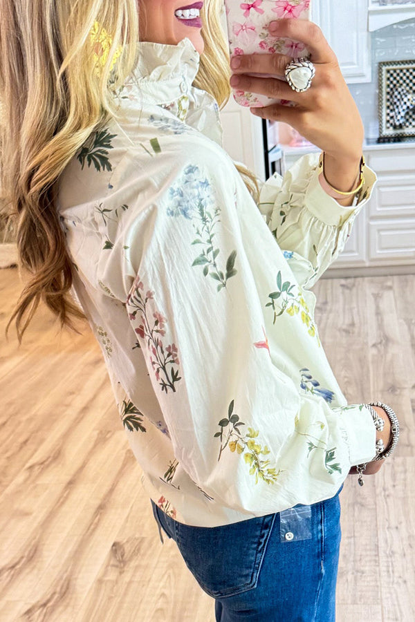 Ruffle Accent Button Up Top