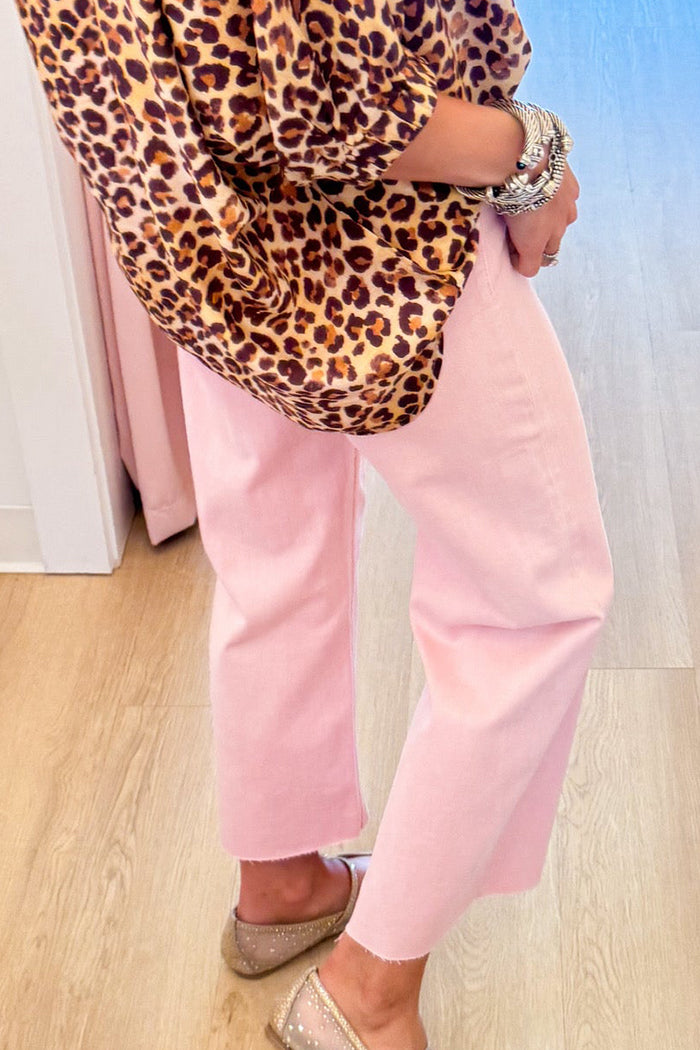 Pink High Rise Cropped Jeans