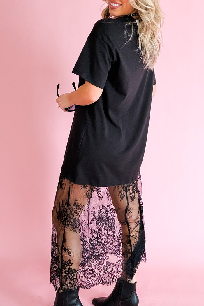 Short Sleeve Lace Overlay Dress
