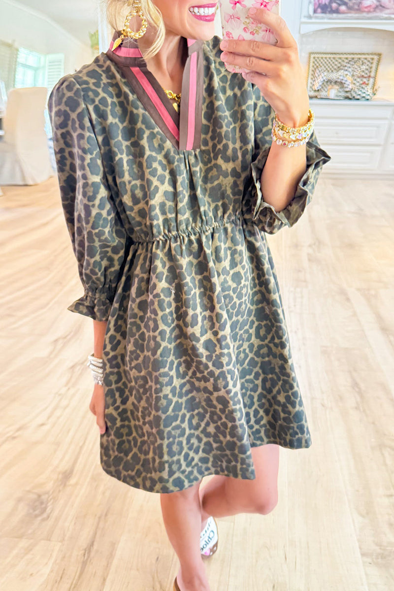 Leopard Print Puff Sleeve Dress