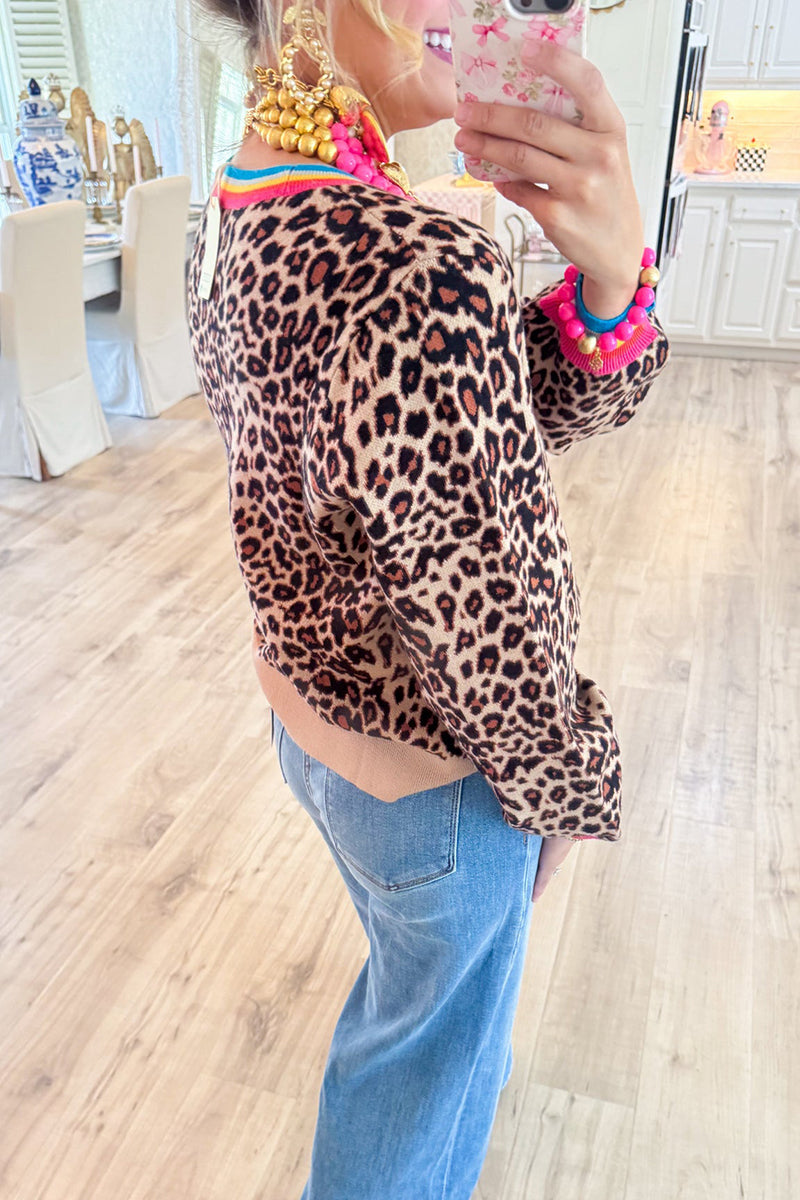 Leopard Contrast Stripe Cardigan