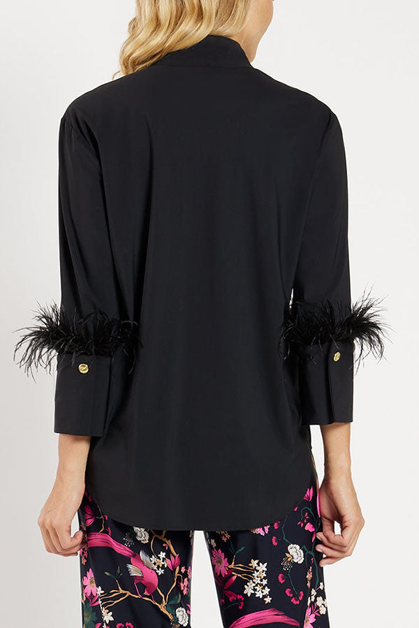 Solid Color Artificial Feathers Blouse