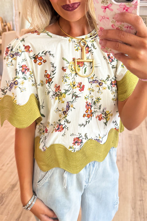 Scallop Edge Trim Floral Top