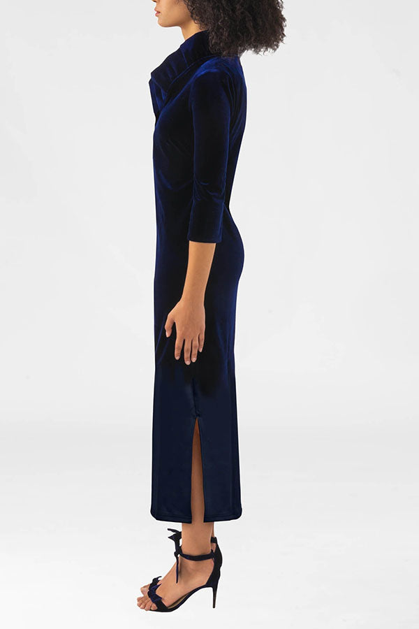 Ruffneck Silky Velvet Midi Dress