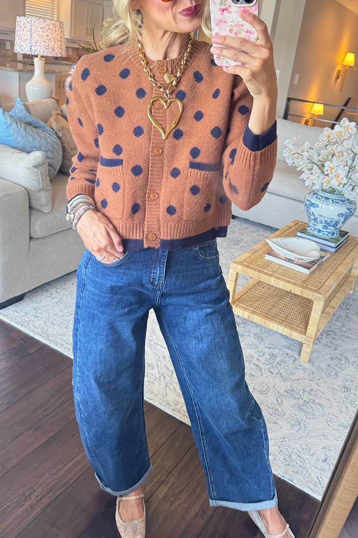 Dark Wash Cuffed Hem Barrel Leg Pockets Jeans