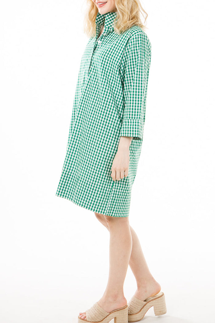 Casual Belted Gingham Shirt Dress