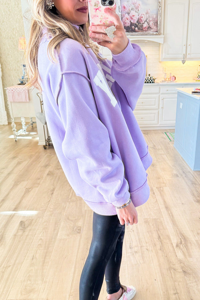 Mock Neck Embroidered Letter Sweatshirt
