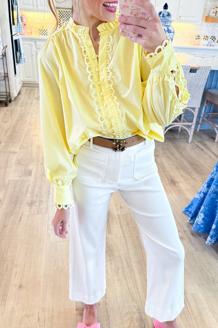 Scallop Lace Trim Long Sleeve Top