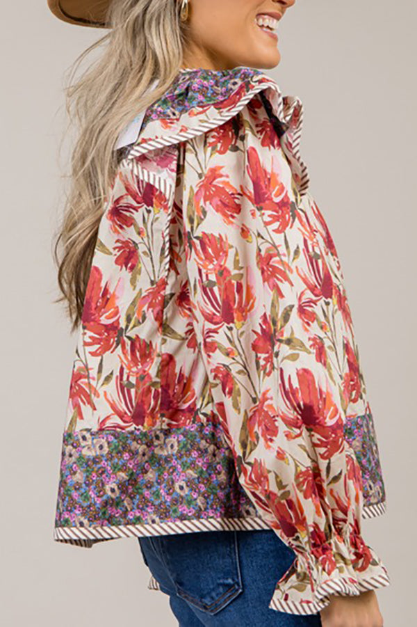 Floral Print Flared Sleeves Top
