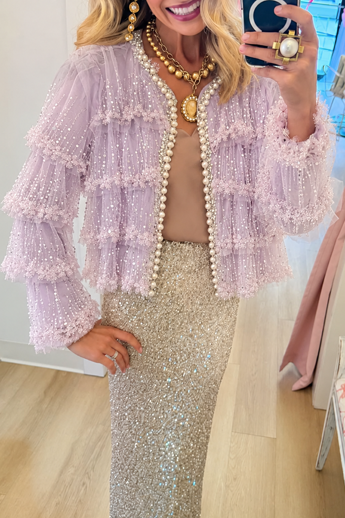 Pearl Trim Lavender Tulle Jacket