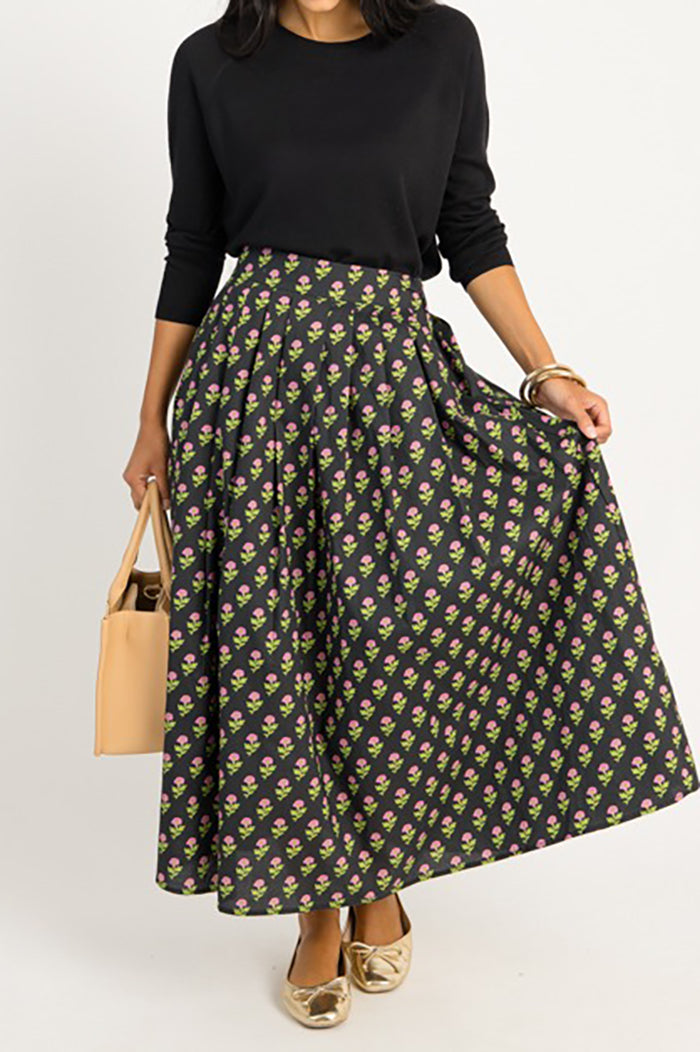 Casual Floral Side Pockets Skirt