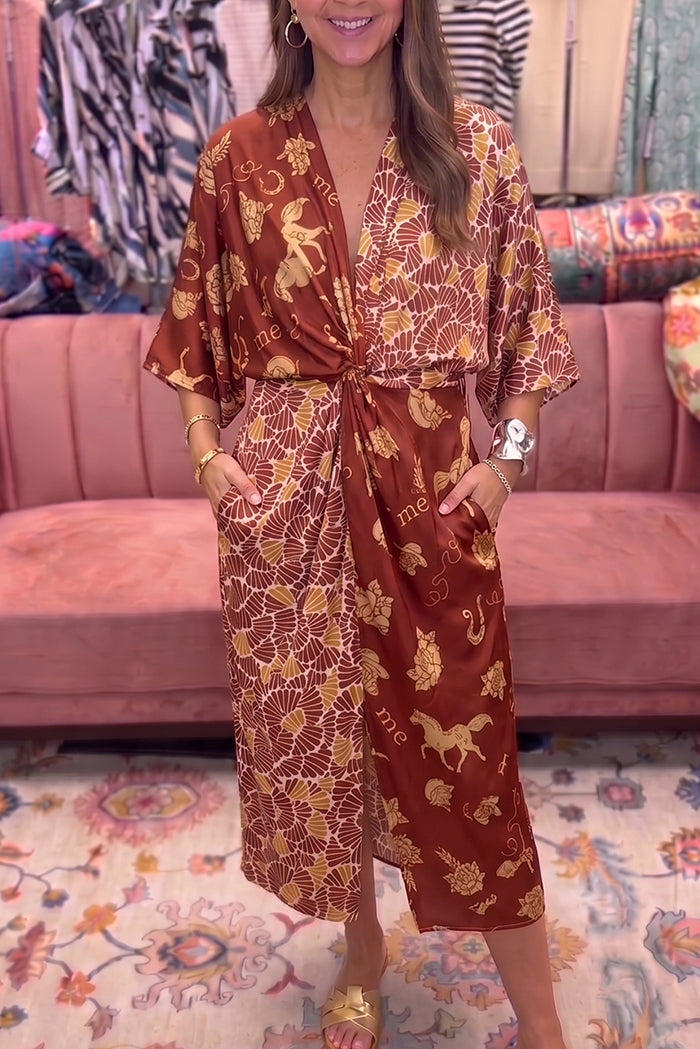 Print Knot Front Pocket Maxi Dress