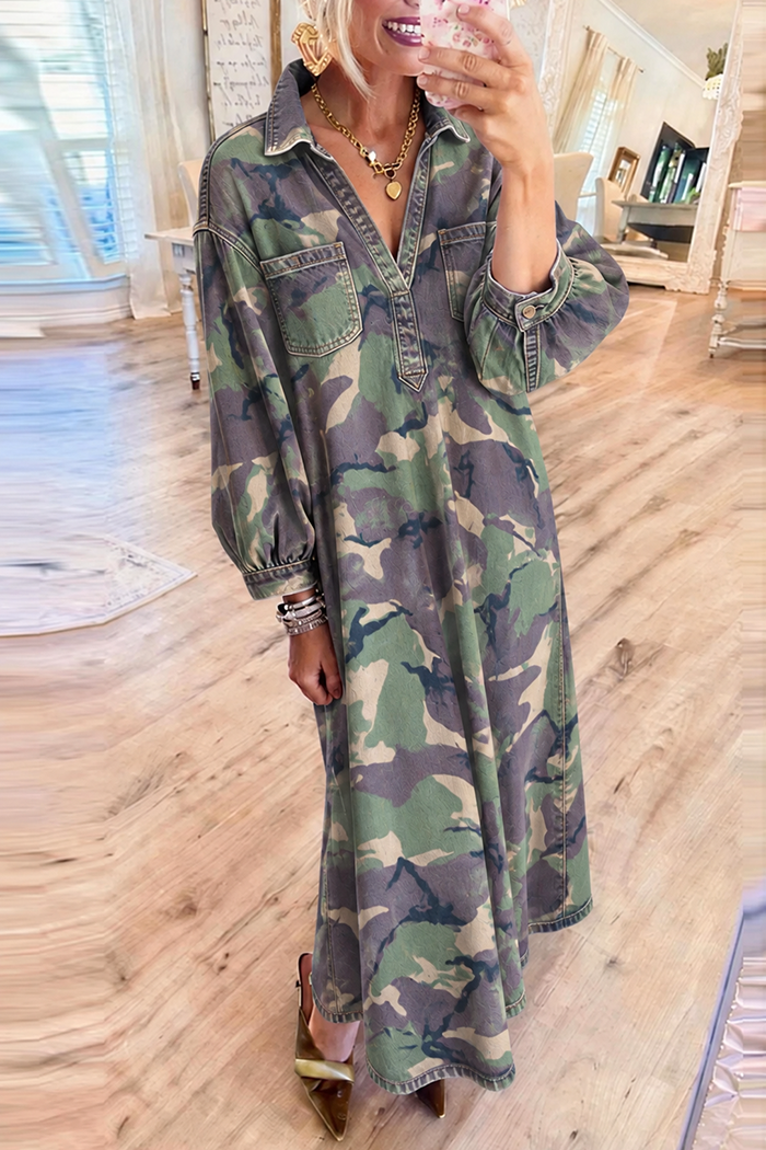 Camo Denim Pocket Maxi Dress