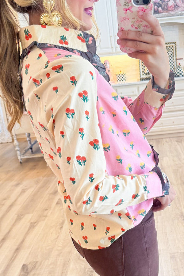 Multi Colorblock Ruffle Collared Top