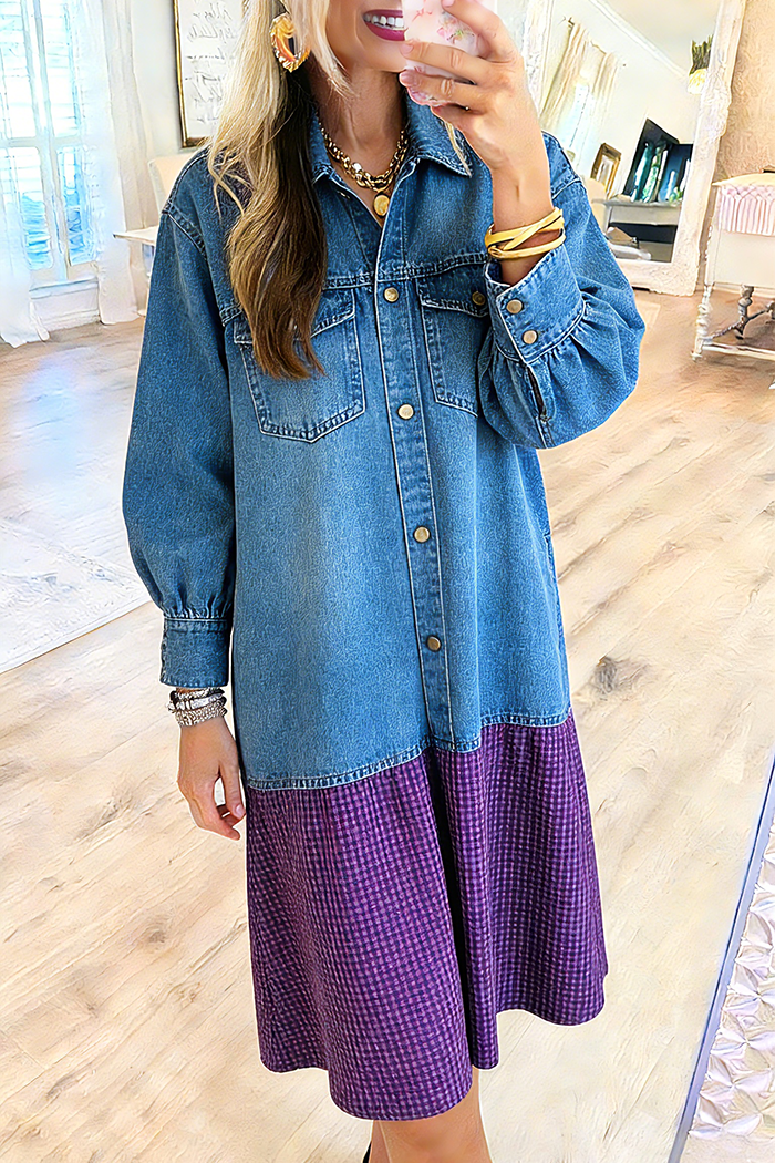 Flap Pocket Button Denim Dress