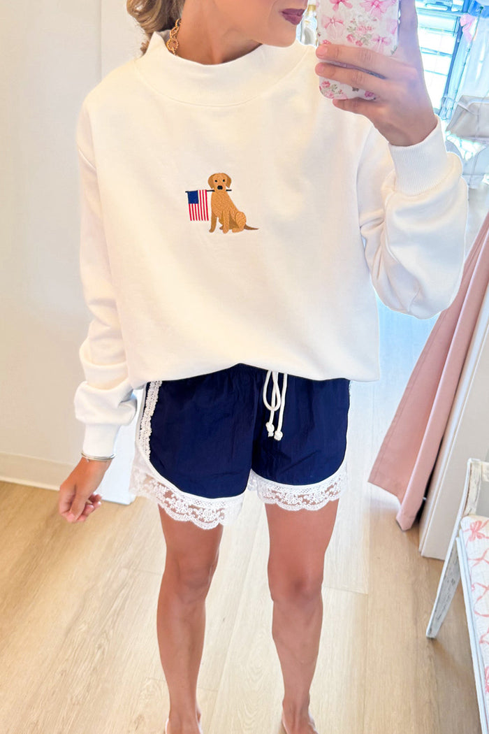 Casual Navy and White Lace Trim Shorts