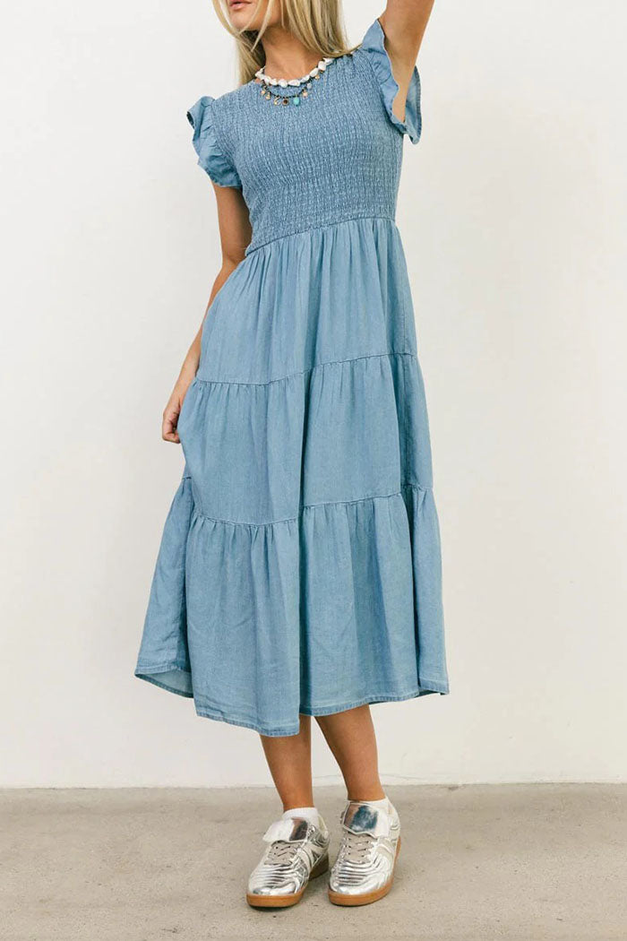 Ruffled Sleeve Smocked Dress