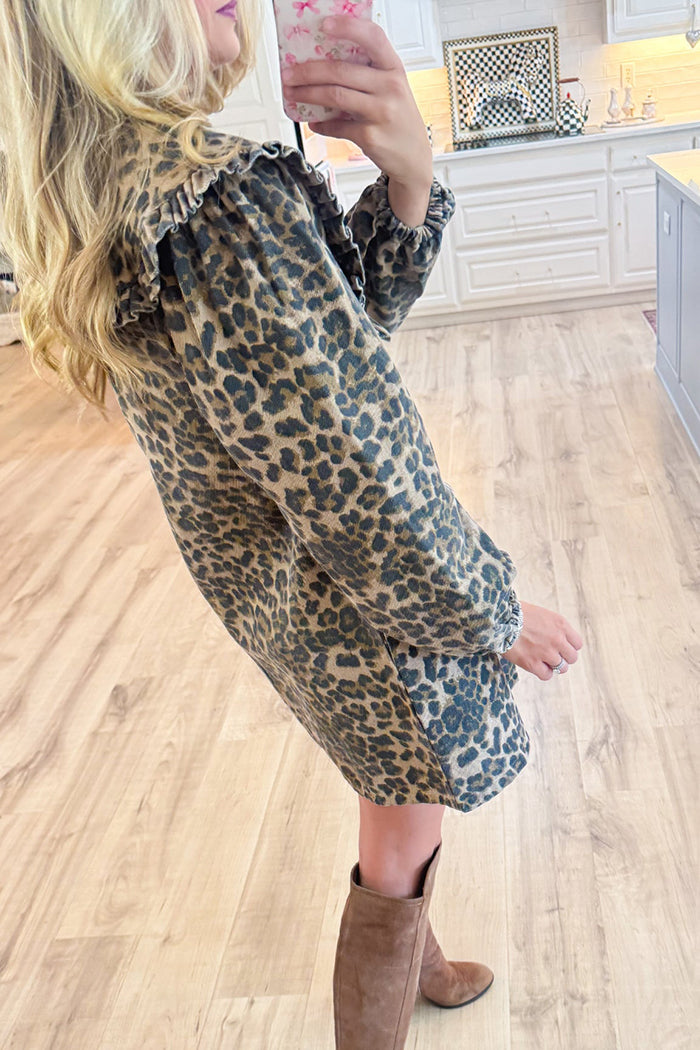 Leopard Oversized Collar Puff Sleeve Dress