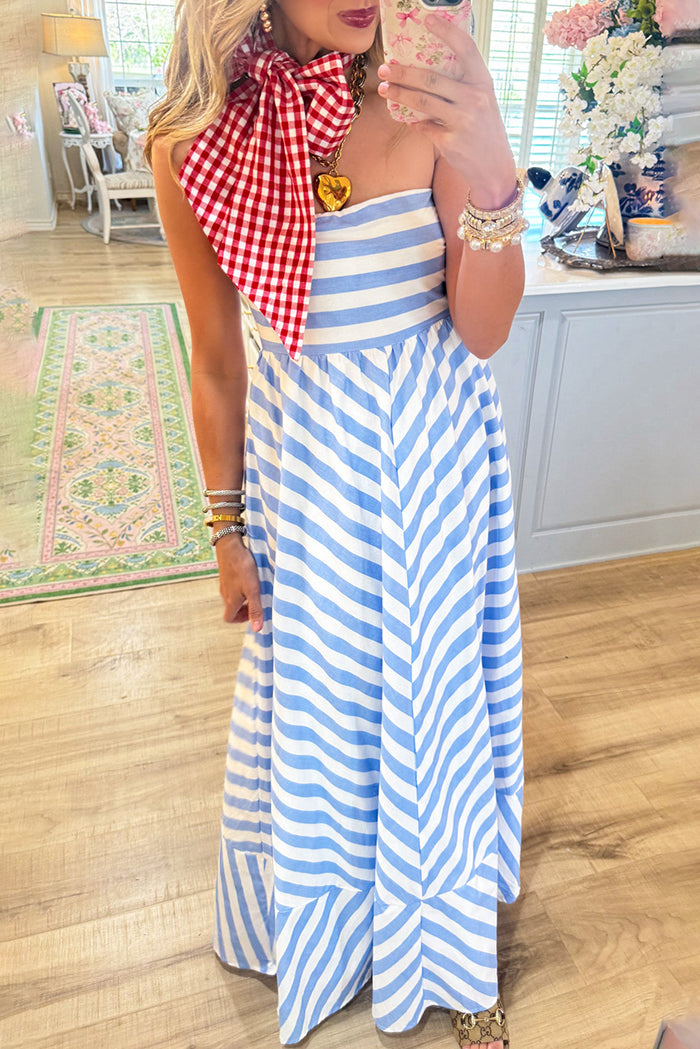 Stripe Strapless Maxi Dress