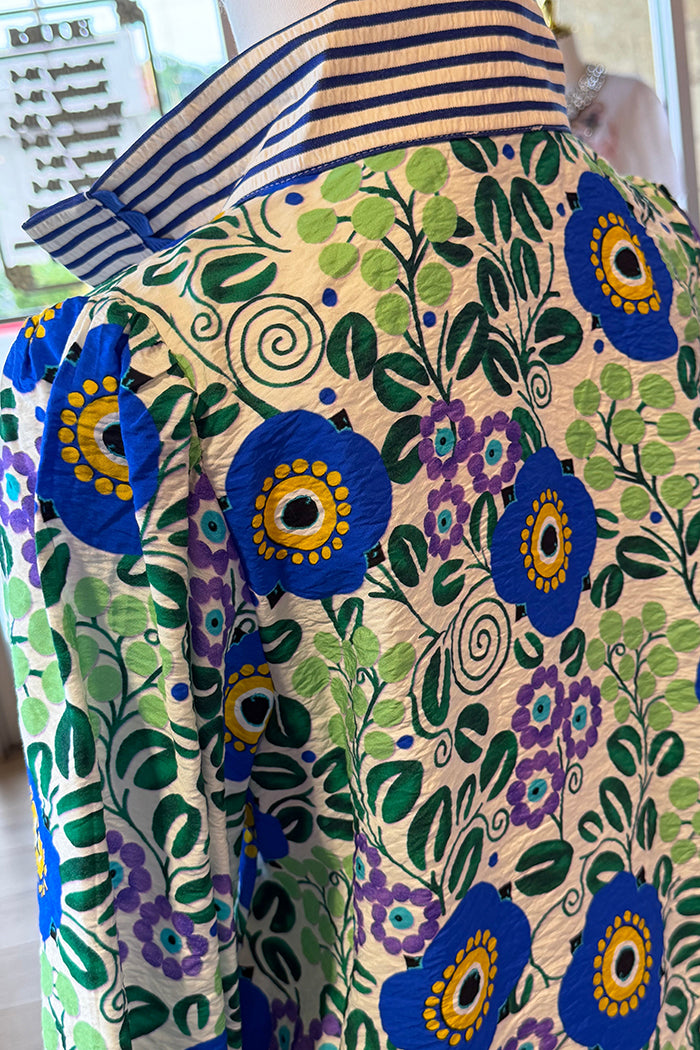 Casual Stripe Collar Floral Top