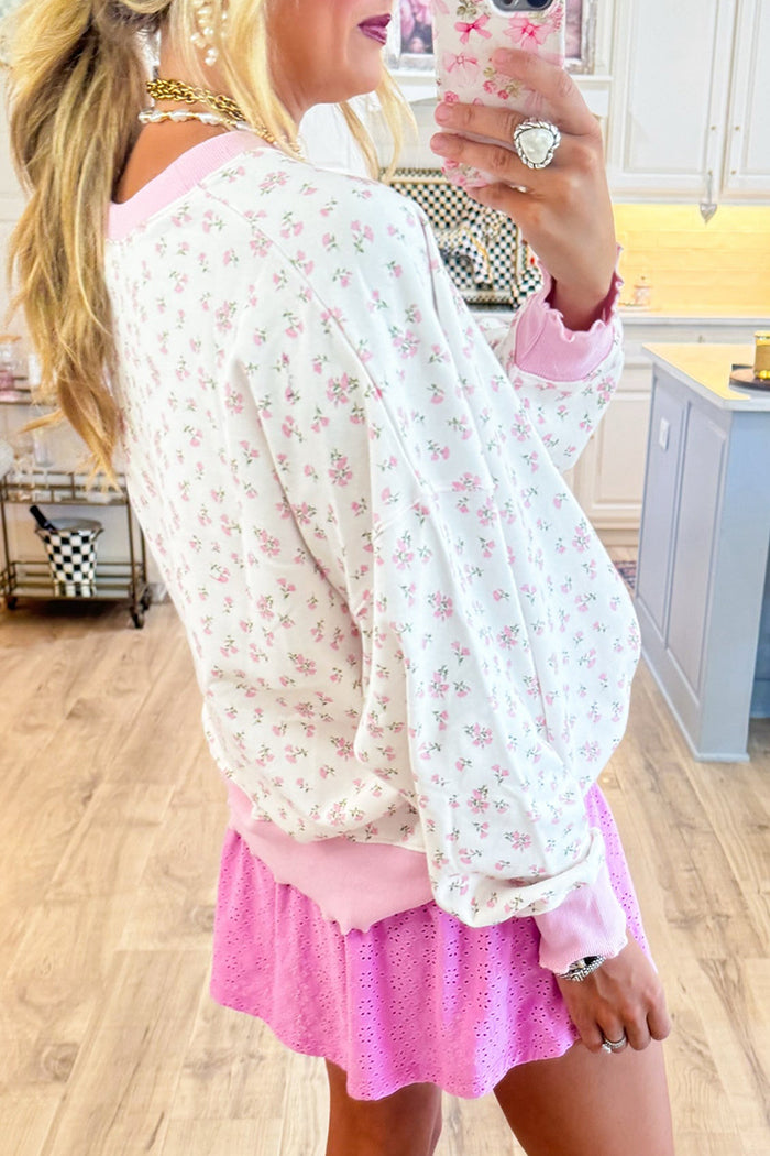 Pink Ditsy Floral Print Sweatshirt