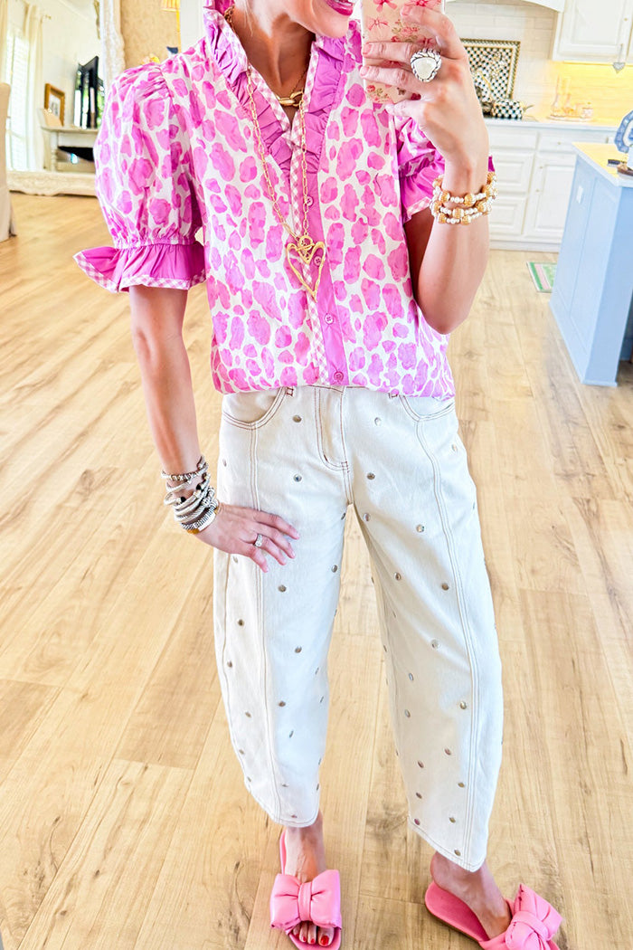 High Waisted Studded Barrel Jeans