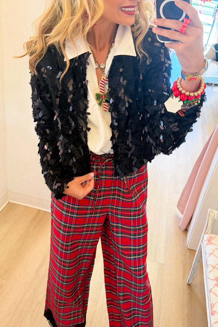 Black Sequin Long Sleeve Cardigan