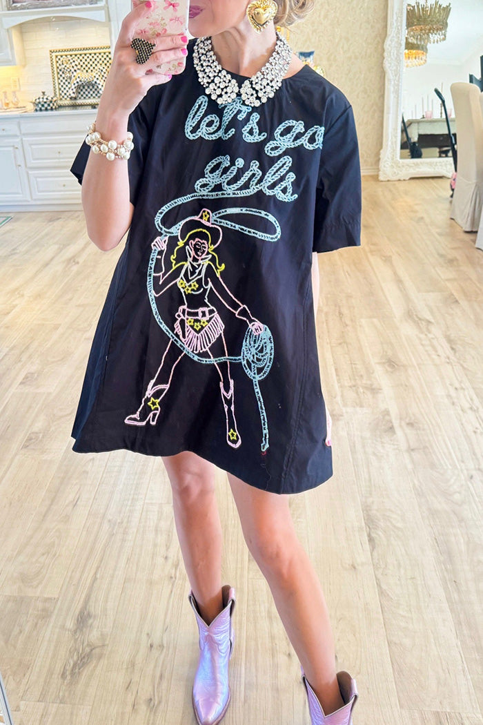 Sequin Graphic Black Dress