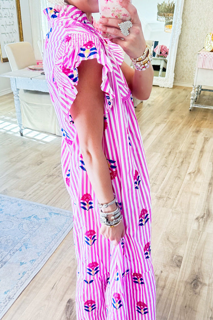 Pink Stripe Printed Midi Dress