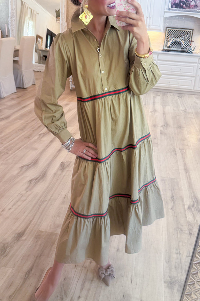 Tiered Long Sleeve Pockets Dress