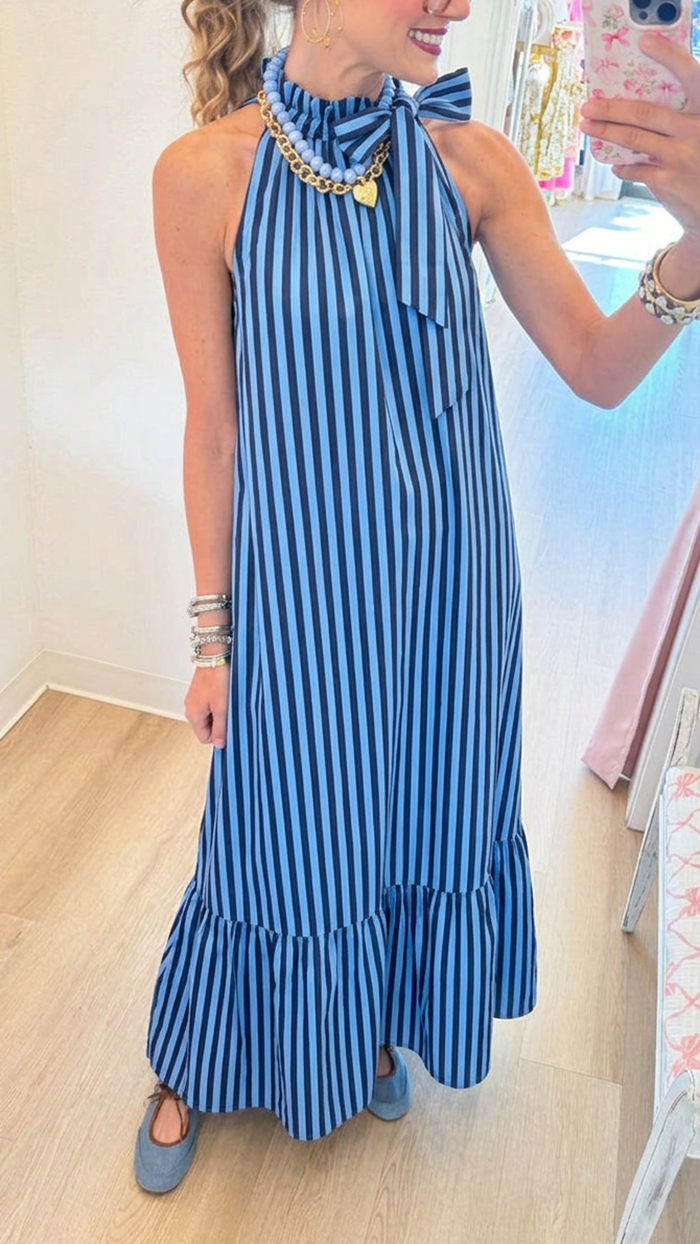 Casual Striped Halter Dress